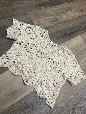 Rebellion Cream Crochet Hexagon Lace Top